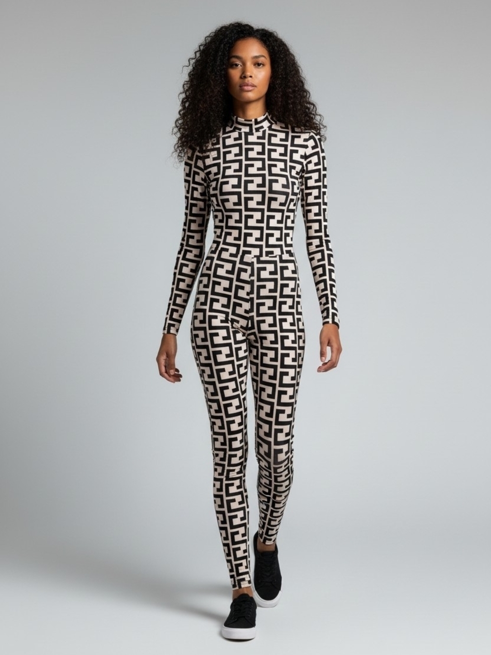 BODYCON Lightweight Geometric Print Jumpsuit in Black & White Size Small NWOT